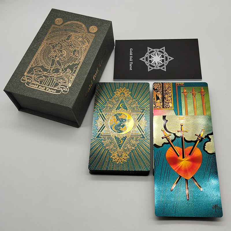 New Gold Tarot Cards Beautiful Waterproof Deck Mystery Board Game Colorful Divination Oracle With Gift Box 1