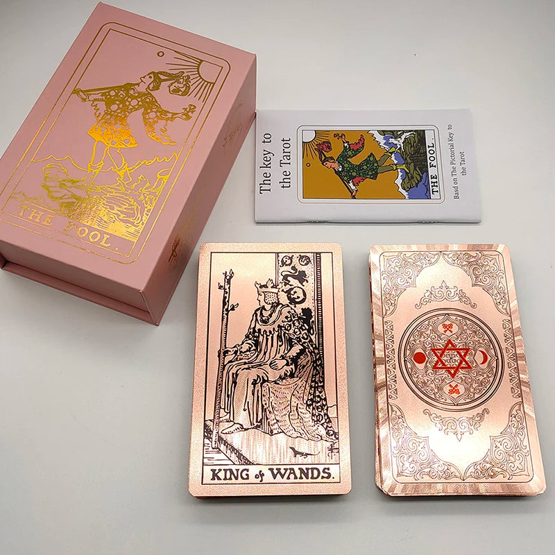 New Gold Tarot Cards Beautiful Waterproof Deck Mystery Board Game Colorful Divination Oracle With Gift Box Rose pink