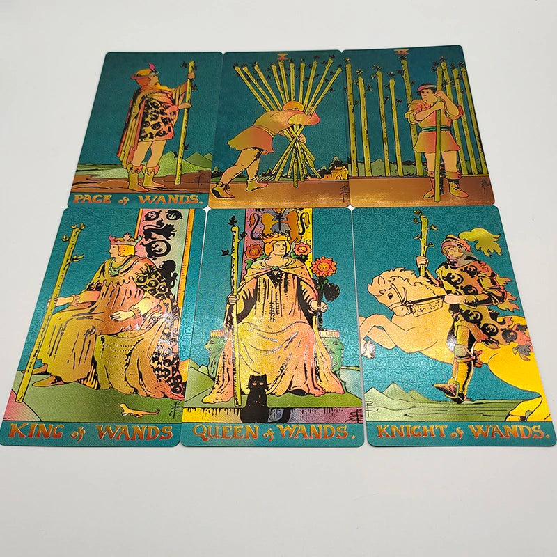 New Gold Tarot Cards Beautiful Waterproof Deck Mystery Board Game Colorful Divination Oracle With Gift Box 4