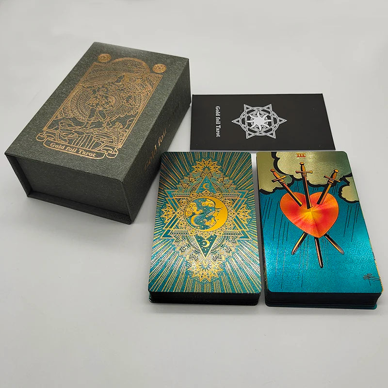 New Gold Tarot Cards Beautiful Waterproof Deck Mystery Board Game Colorful Divination Oracle With Gift Box 6