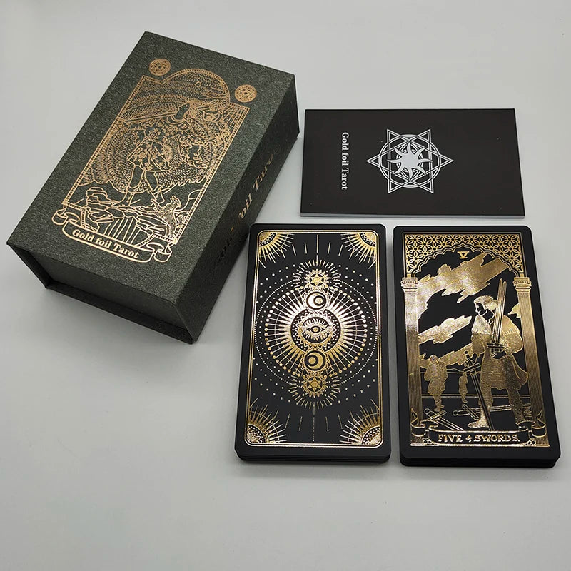 New Gold Tarot Cards Beautiful Waterproof Deck Mystery Board Game Colorful Divination Oracle With Gift Box Gold black