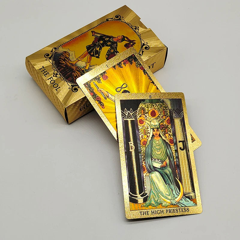 Terrific Gold Plastic Tarot Cards Marvellous Predictive Divination Board Games Waterproof Astrology Oracle Deck With Booklet 5