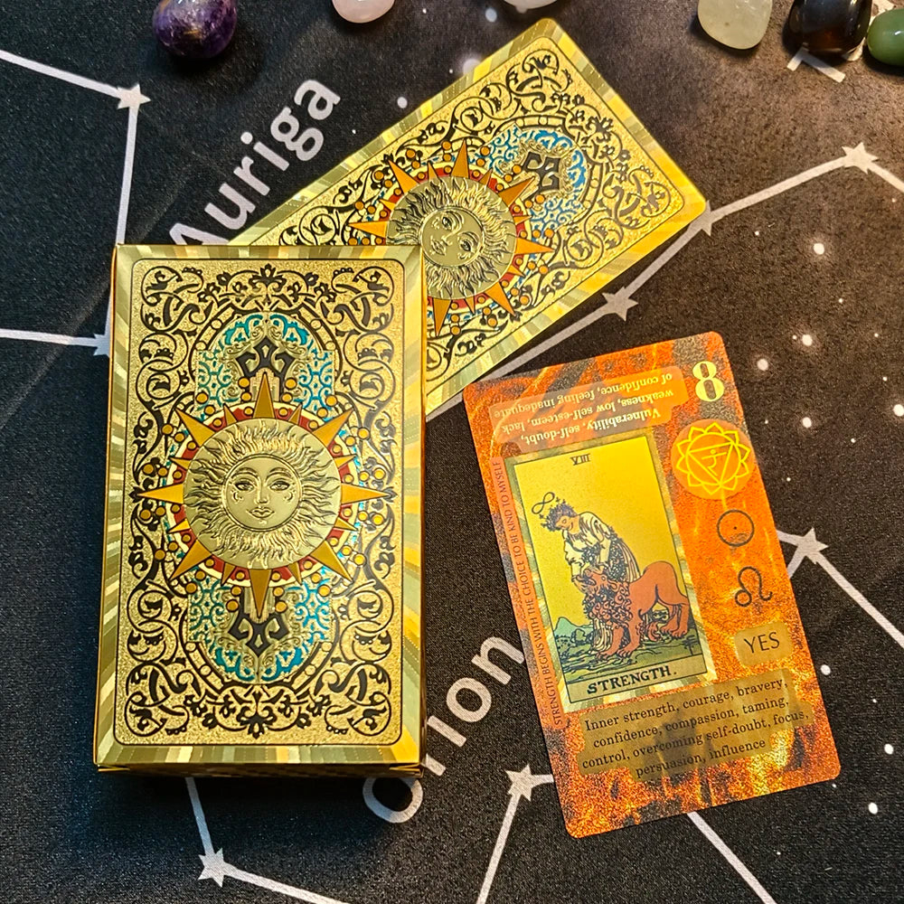 Terrific Gold Plastic Tarot Cards Marvellous Predictive Divination Board Games Waterproof Astrology Oracle Deck With Booklet New sun