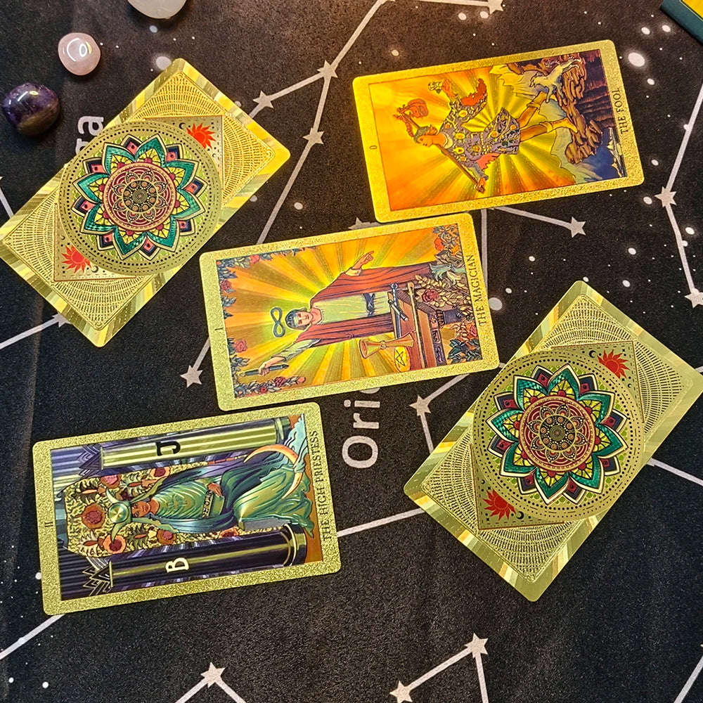 Terrific Gold Plastic Tarot Cards Marvellous Predictive Divination Board Games Waterproof Astrology Oracle Deck With Booklet 3
