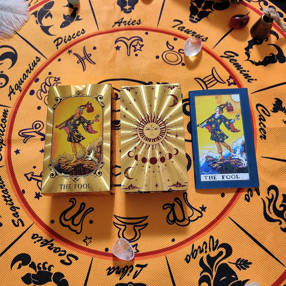 Terrific Gold Plastic Tarot Cards Marvellous Predictive Divination Board Games Waterproof Astrology Oracle Deck With Booklet sunmoon
