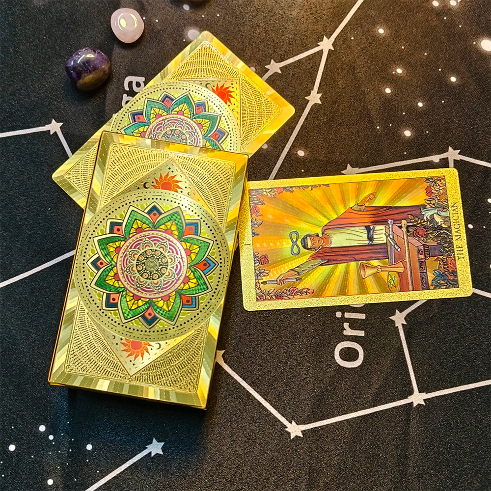Terrific Gold Plastic Tarot Cards Marvellous Predictive Divination Board Games Waterproof Astrology Oracle Deck With Booklet 1