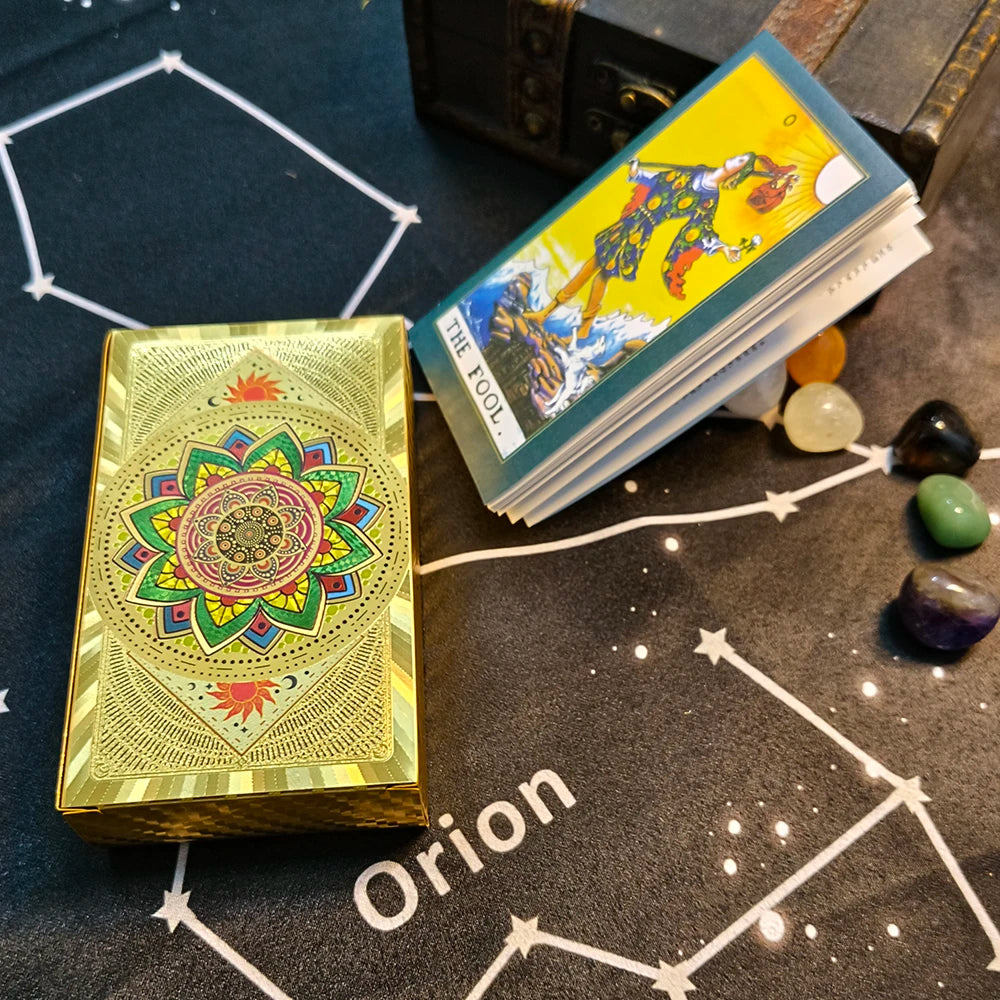 Terrific Gold Plastic Tarot Cards Marvellous Predictive Divination Board Games Waterproof Astrology Oracle Deck With Booklet 4