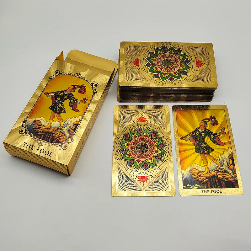 Terrific Gold Plastic Tarot Cards Marvellous Predictive Divination Board Games Waterproof Astrology Oracle Deck With Booklet 6