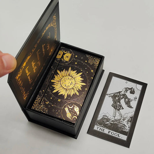 Luxe Finish Divinative Gold Foil Tarot Cards Fantastic Board Game Set For Predictive With Wooden Card Stand 2