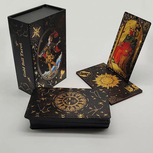 Luxe Finish Divinative Gold Foil Tarot Cards Fantastic Board Game Set For Predictive With Wooden Card Stand 1