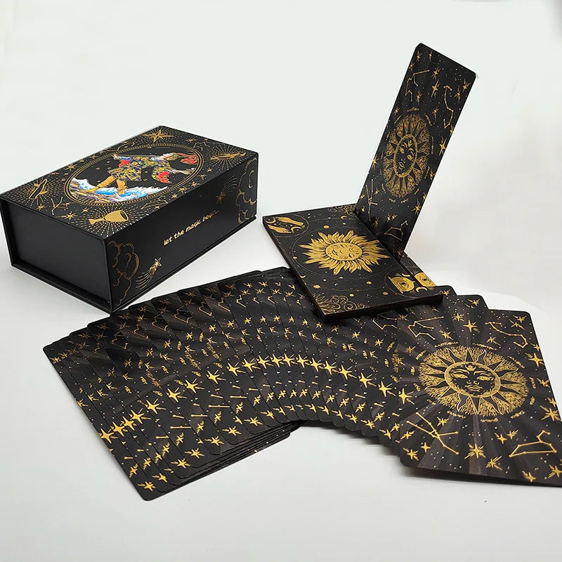 Luxe Finish Divinative Gold Foil Tarot Cards Fantastic Board Game Set For Predictive With Wooden Card Stand 5