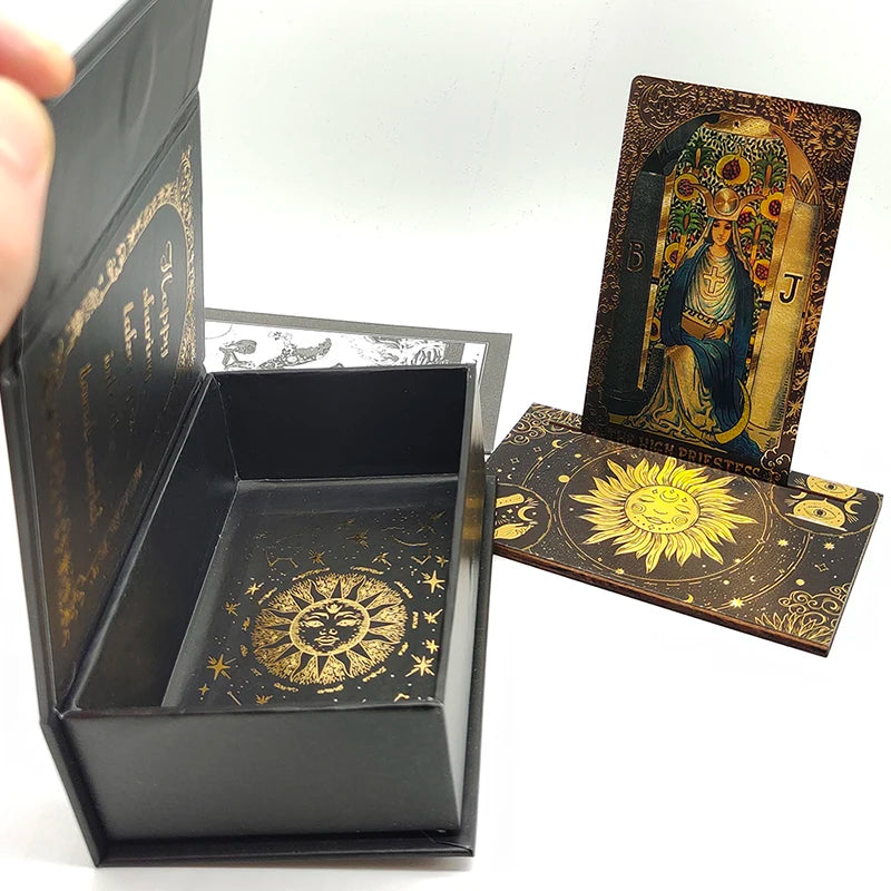 Luxe Finish Divinative Gold Foil Tarot Cards Fantastic Board Game Set For Predictive With Wooden Card Stand 6