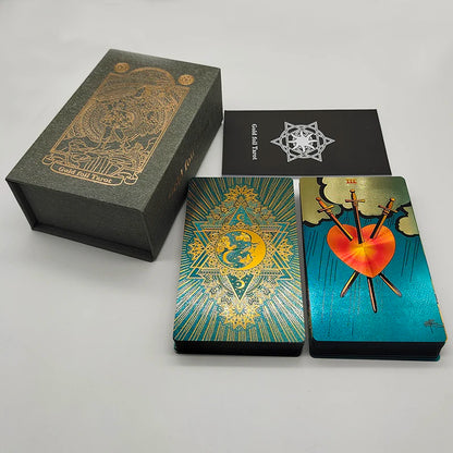 New Gold Tarot Cards Beautiful Waterproof Deck Mystery Board Game Colorful Divination Oracle With Gift Box 6