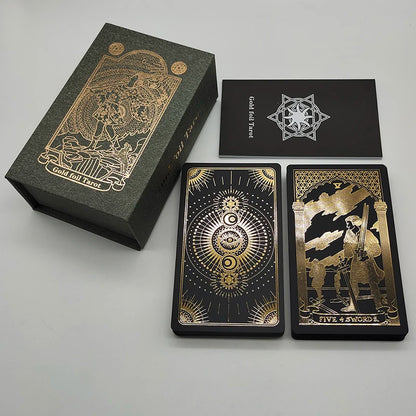 New Gold Tarot Cards Beautiful Waterproof Deck Mystery Board Game Colorful Divination Oracle With Gift Box Gold black